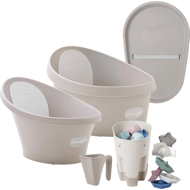 Growing Family Bath Time Bundle: Toddler Bath + Baby Bath + Accessories Bundle + Squishy Changing Mat, Taupe