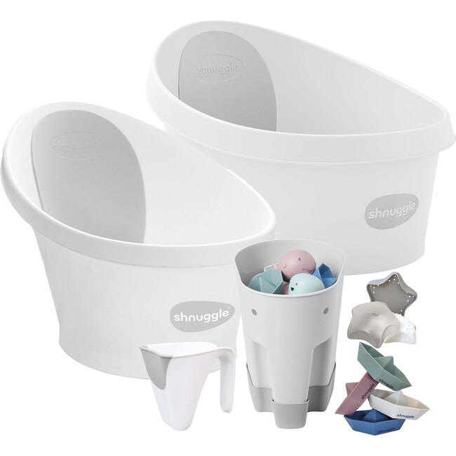 Splash & Grow Bundle: Toddler Bath + Baby Bath + Accessories Bundle, White