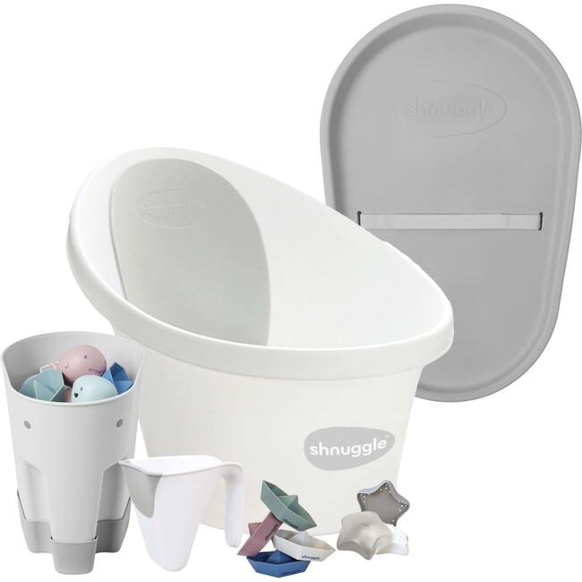 Bath & Change Bundle: Baby Bath + Accessories Bundle + Squishy Changing Mat, White