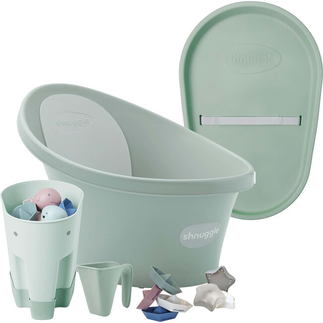 Bath & Change Bundle: Baby Bath + Accessories Bundle + Squishy Changing Mat, Eucalyptus