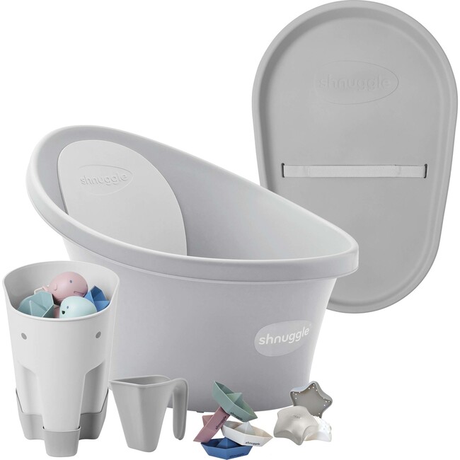 Bath & Change Bundle: Baby Bath + Accessories Bundle + Squishy Changing Mat, Grey