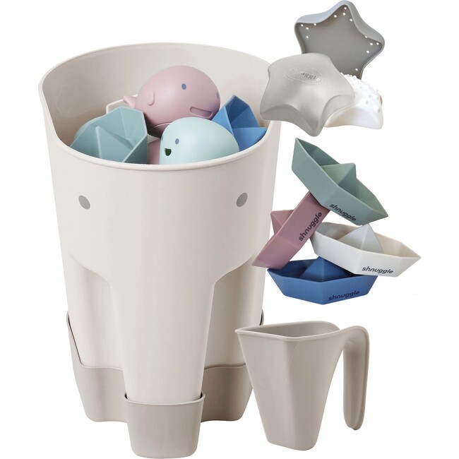 Bath Accessories Bundle: Ellie Drying Caddy, Washy Jug, Boat Toys & Wishy Star Toy, Taupe
