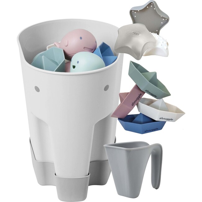 Bath Accessories Bundle: Ellie Drying Caddy, Washy Jug, Boat Toys & Wishy Star Toy, Grey