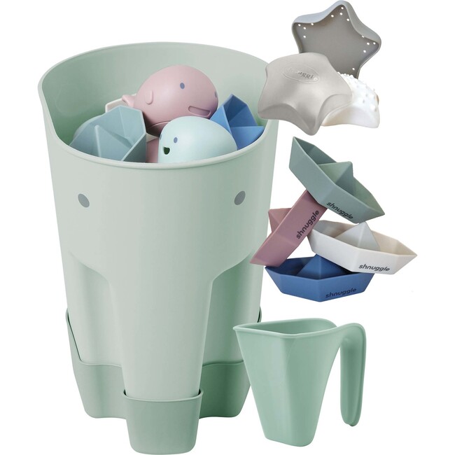Bath Accessories Bundle: Ellie Drying Caddy, Washy Jug, Boat Toys & Wishy Star Toy, Eucalyptus