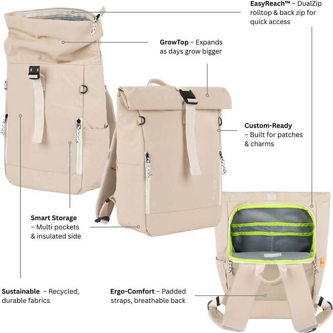 Ari Rolltop Backpack Set | Kara Bag Charm + Chest Strap, Forest Green - Backpacks - 3