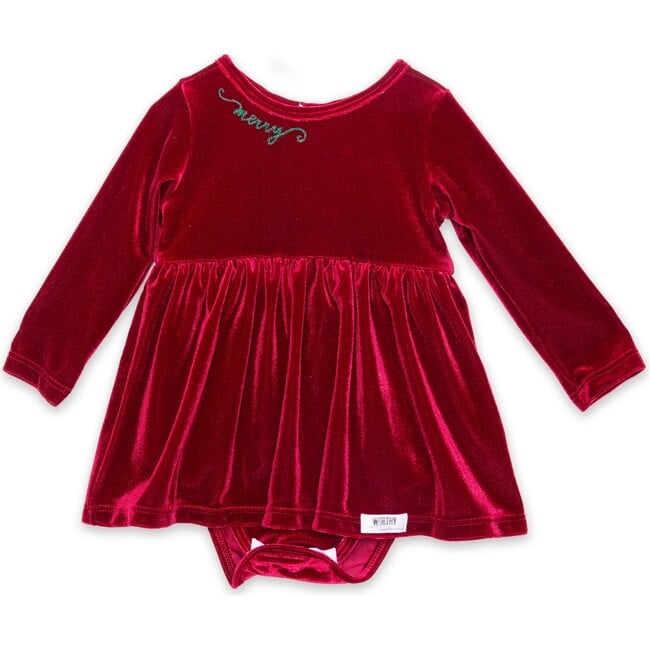 Holiday Embroidered Velvet Bubble Romper in Burgundy