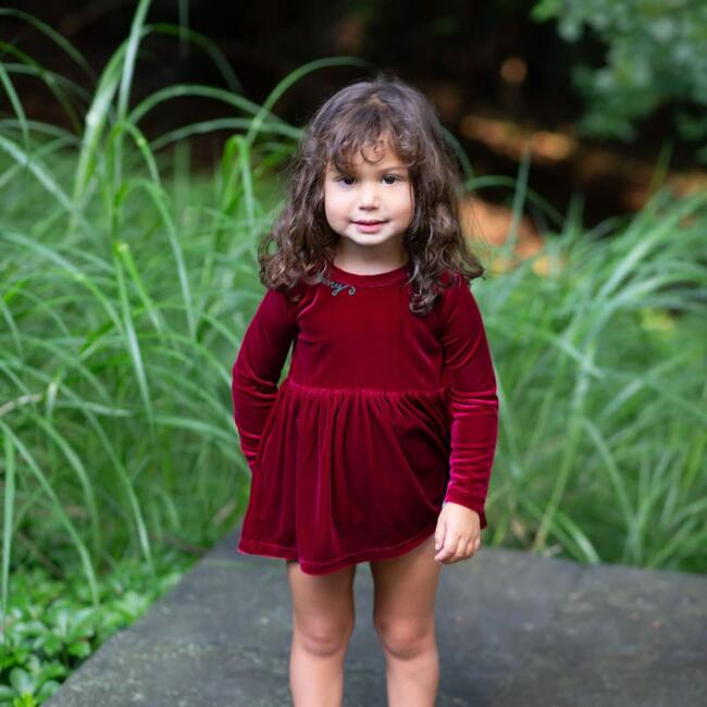 Holiday Embroidered Velvet Bubble Romper in Burgundy - Rompers - 3
