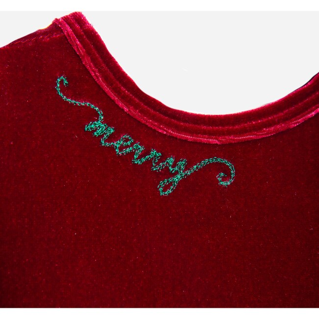Holiday Embroidered Velvet Bubble Romper in Burgundy - Rompers - 5