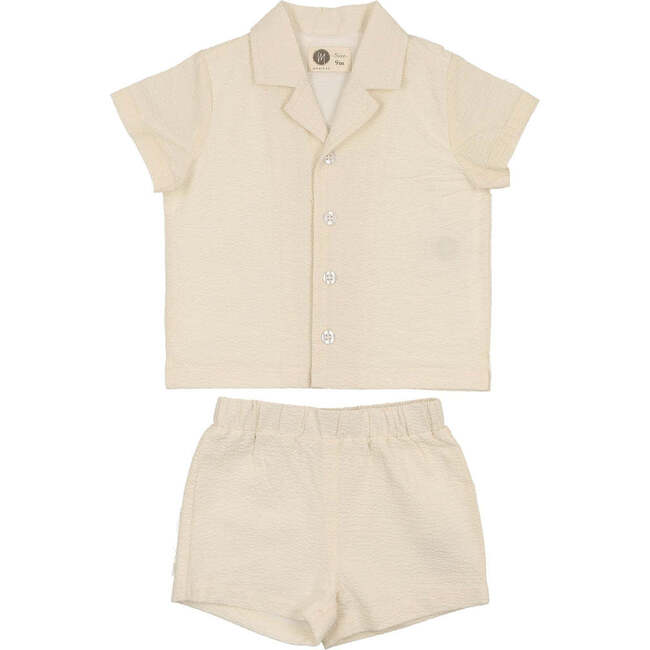 Textured Printed Boys 2Pc Set, Sand