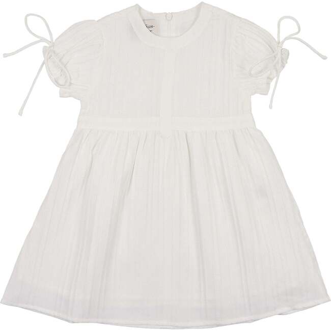 Striped Faux Tab Short Sleeve Dress, White