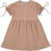 Striped Faux Tab Short Sleeve Dress, Mauve - Dresses - 1 - thumbnail