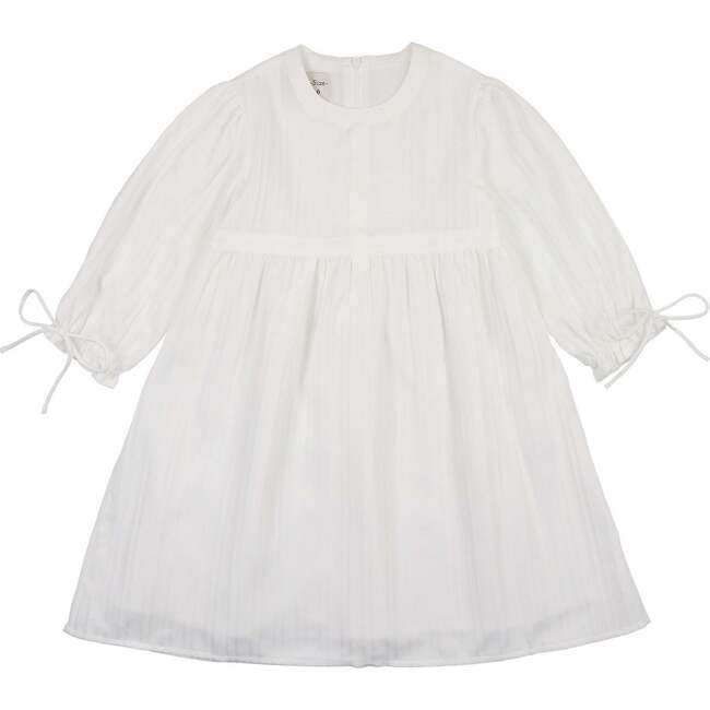 Striped Faux Tab 3/4 Sleeve Dress, White