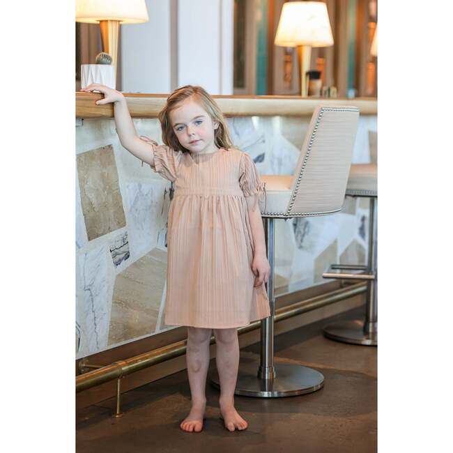 Striped Faux Tab Short Sleeve Dress, Mauve - Dresses - 2