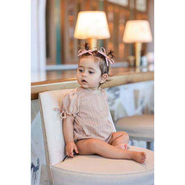 Striped Faux Tab Girls Romper, Mauve - Rompers - 2