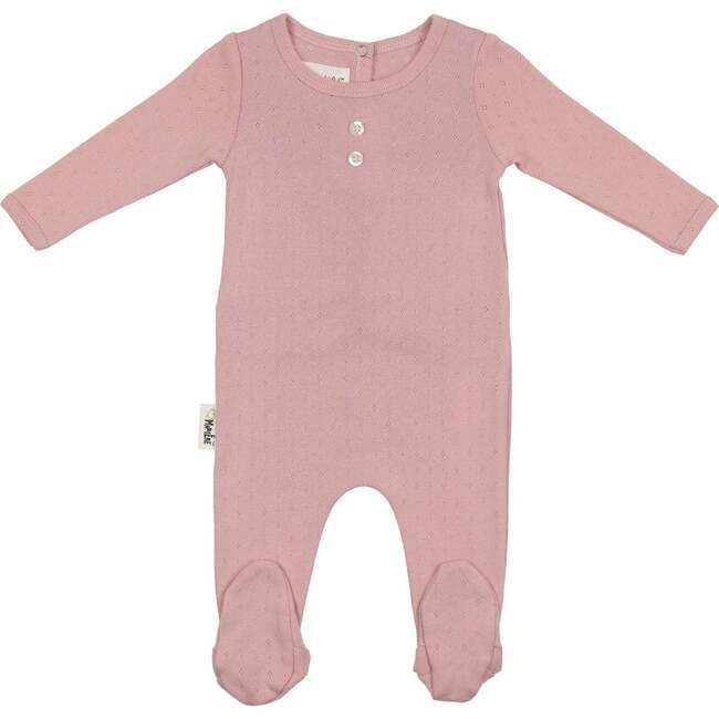 Simple Pointelle Footie and Beanie Set, Mauve
