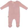 Simple Pointelle Footie and Beanie Set, Mauve - Footie Pajamas - 1 - thumbnail