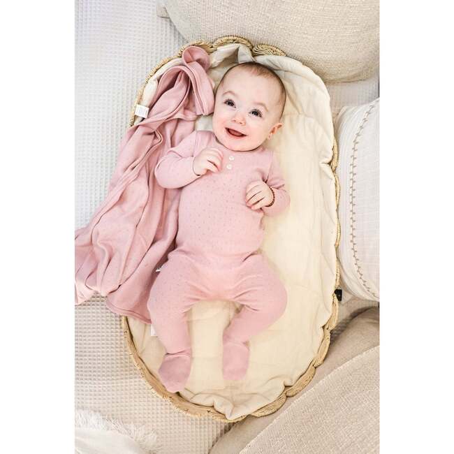 Simple Pointelle Footie and Beanie Set, Mauve