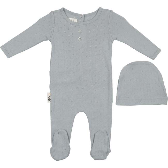 Simple Pointelle Footie, Blue - Footie Pajamas - 1