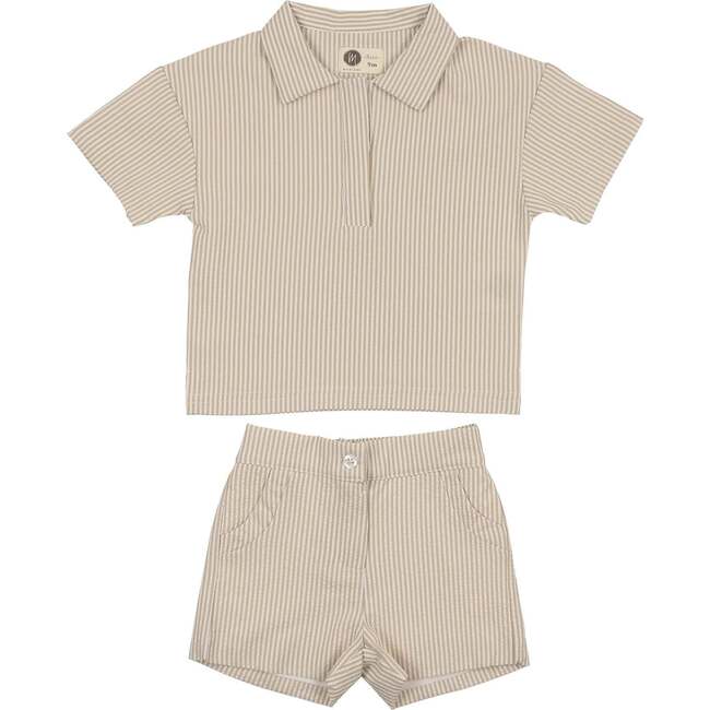 Seersucker Boys 2Pc Set, Tan