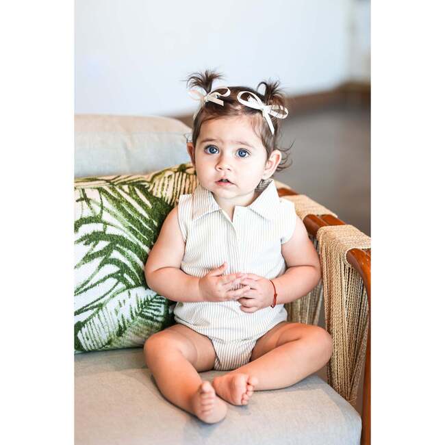 Seersucker Romper, Tan - Rompers - 2