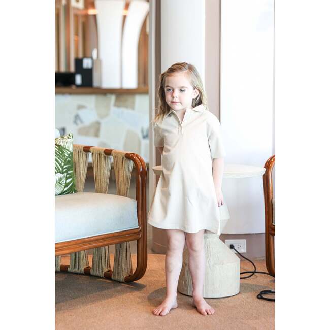 Seersucker Short Sleeve Dress, Tan - Dresses - 3