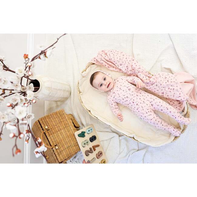 Pointelle Petals Footie and Beanie Set, Mauve