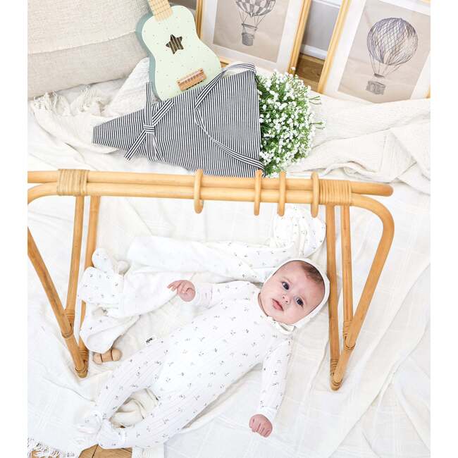 Pointelle Leaves Footie and Beanie Set, Ivory