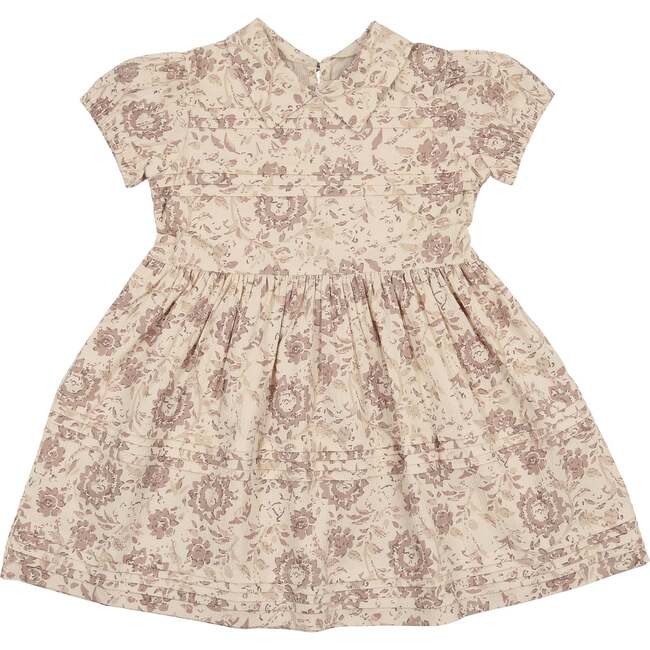 Pleated Garden Short Sleeve Dress, Floral Sand