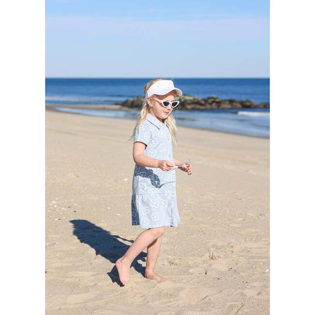 Tiered Flower Short Sleeve Dress, Blue - Dresses - 2