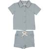 Tiered Flower Boys 2Pc Set, Blue - Mixed Apparel Set - 1 - thumbnail