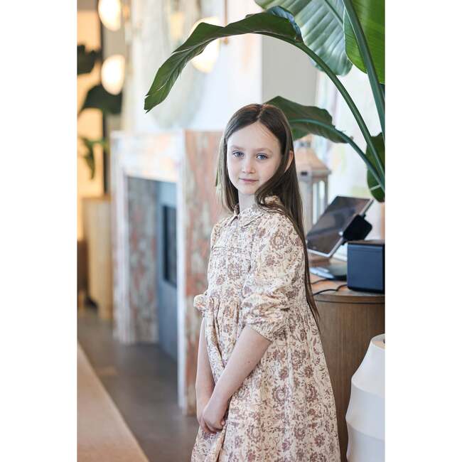 Pleated Garden 3/4 Sleeve Dress, Floral Sand - Dresses - 2