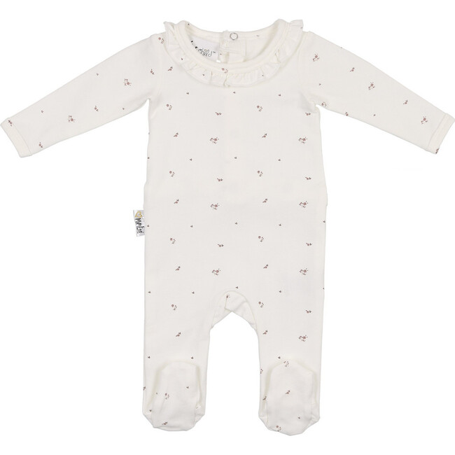 Floral Ruffle Footie and Beanie Set, Ivory - Footie Pajamas - 1