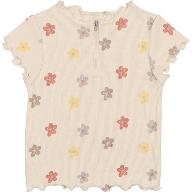 Floral Ribbed Girls Short Sleeve Top, Beige