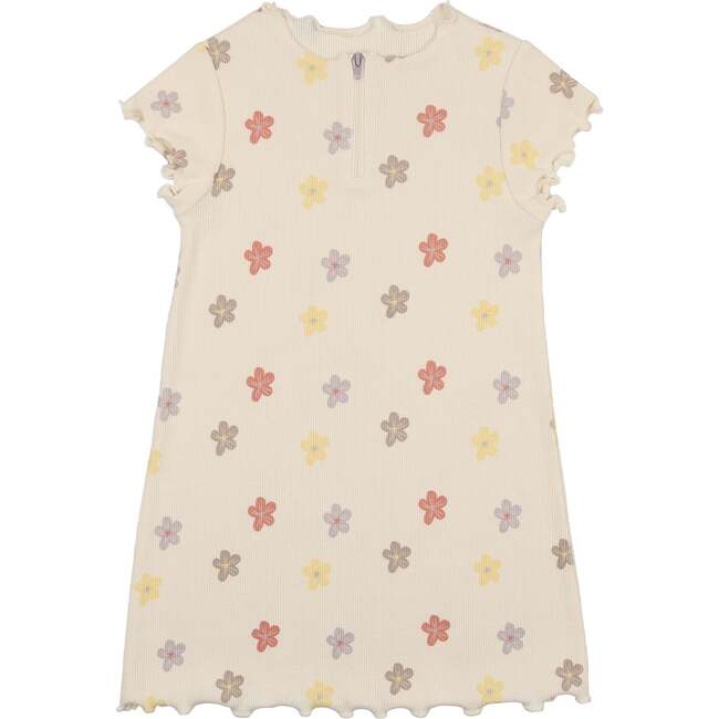 Floral Ribbed Short Sleeve Dress, Beige