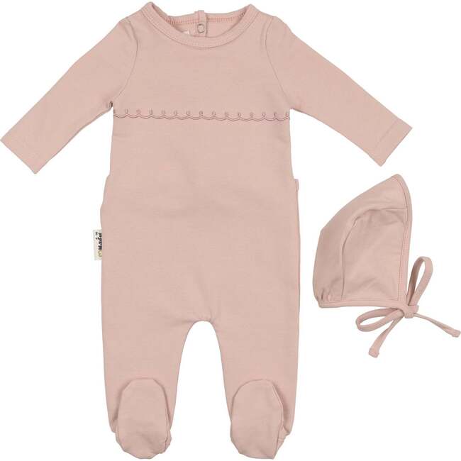 Embroidered Yoke Footie, Powder Pink