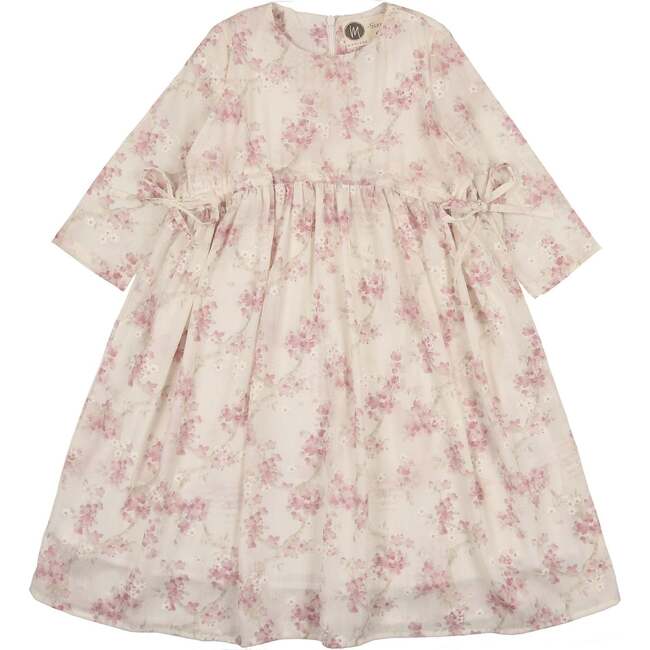 Ribbon Tie 3/4 Sleeve Dress, Pink Rose