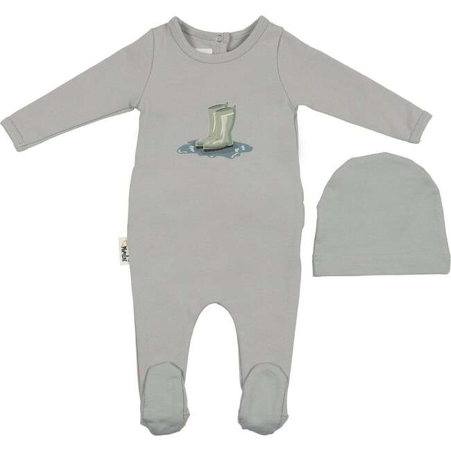 Rain Boot Print Footie, Blue