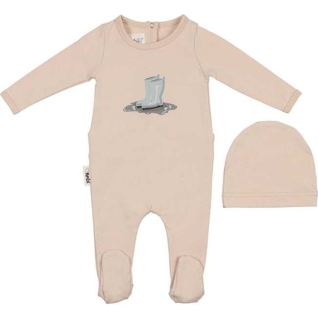 Rain Boot Print Footie, Biscuit