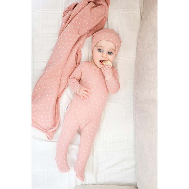 Ribbed Pineapple Footie and Beanie Set, Salmon