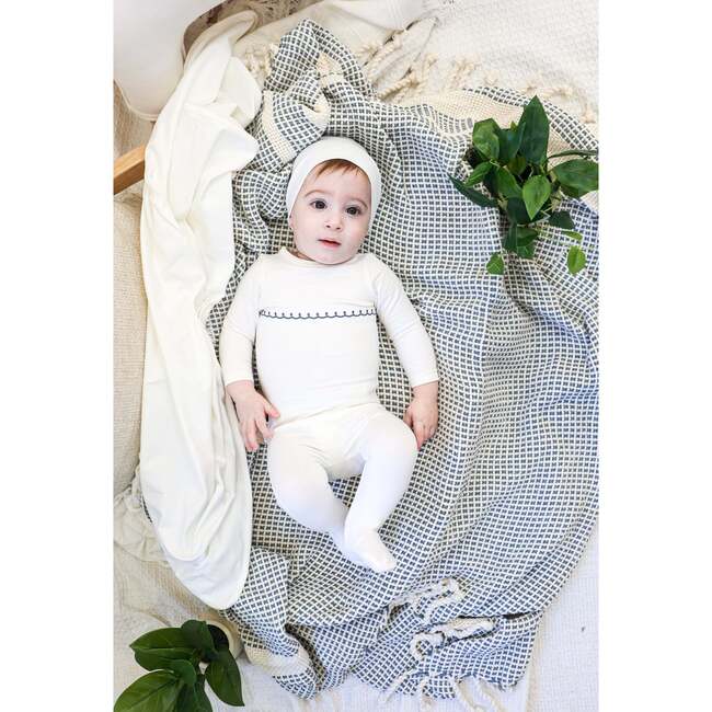 Embroidered Yoke Footie and Beanie Set, Ivory Boys