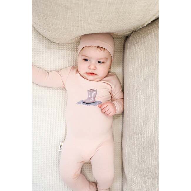 Rain Boot Print Footie and Beanie Set, Mauve - Footie Pajamas - 2