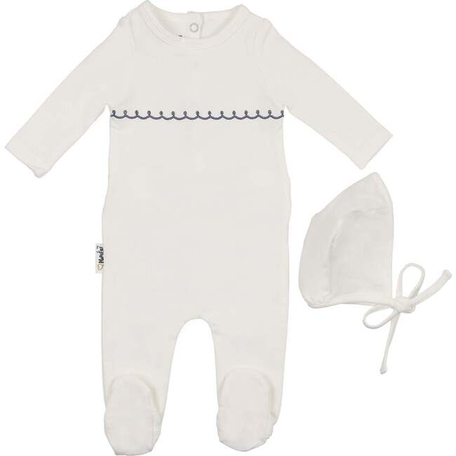Embroidered Yoke Footie, Ivory Boys