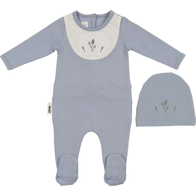 Embroidered Bib Footie, Blue