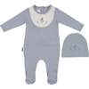 Embroidered Bib Footie, Blue - Footie Pajamas - 1 - thumbnail