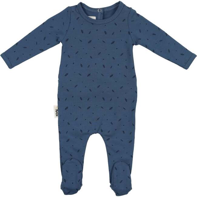 Elegant Leaves Footie and Beanie Set, Royal Blue