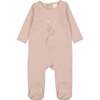 Embroidered Rose Footie and Beanie Set, Mauve - Footie Pajamas - 1 - thumbnail