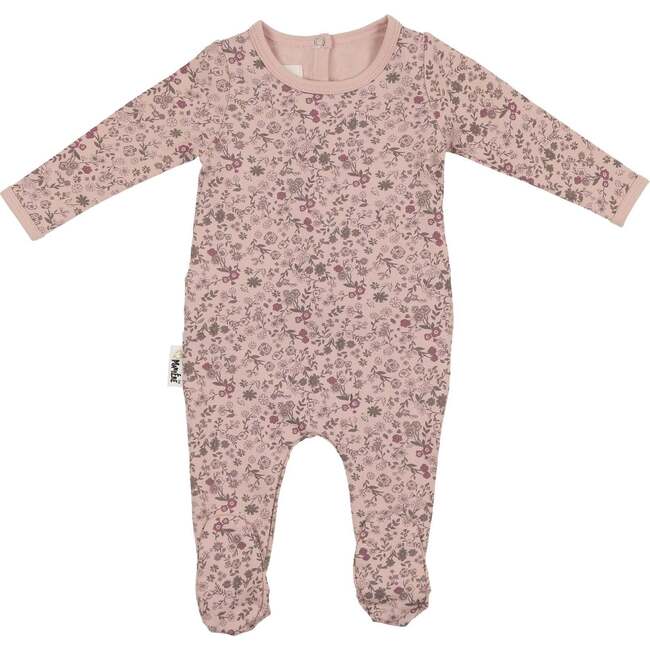 Elegant Floral Footie and Beanie Set, Mauve