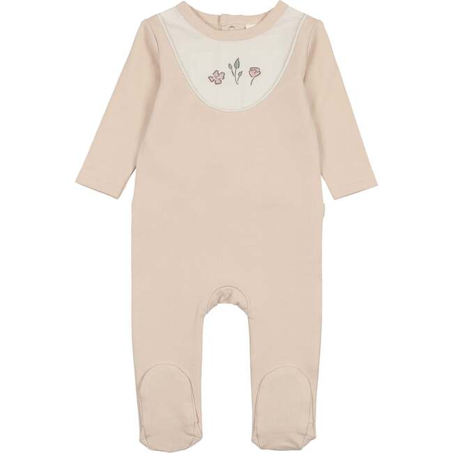 Embroidered Bib Footie and Beanie Set, Biscuit