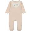Embroidered Bib Footie and Beanie Set, Biscuit - Footie Pajamas - 1 - thumbnail