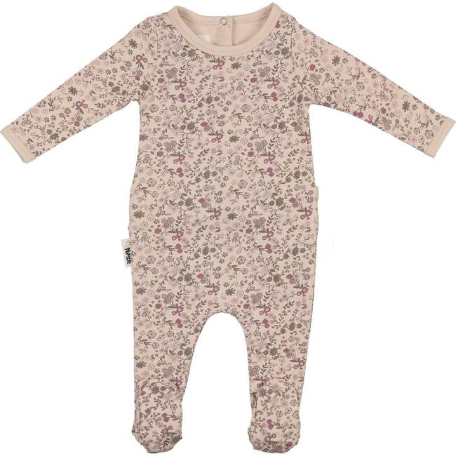 Elegant Floral Footie and Beanie Set, Girls Biscuit - Footie Pajamas - 1